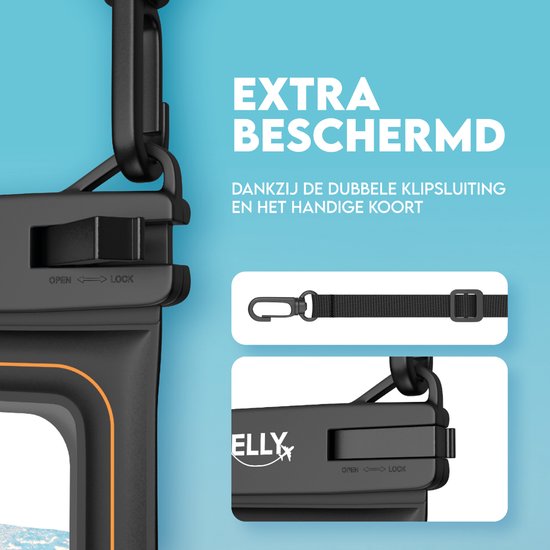 Travelly® Luxe Waterproof Phone Case - Universelle Unterwassertasche für Smartphone - Geeignet für alle Handys - Drybag - Für Urlaub, Schwimmen & Wassersport - Schwarz