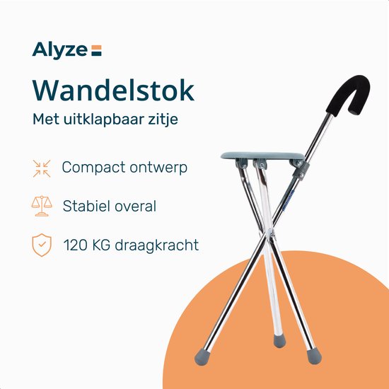 Alyze Gehstock mit Sitz - Dreibein - Gehstöcke - faltbar