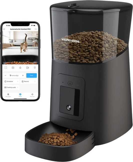 Vulpes Goods® Pets - Automatischer Futterautomat - Katze und Hund - Futterautomat mit App - Futterspender - 6L - Schwarz - PRO Version