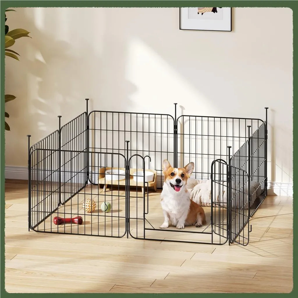 Yaheetech Welpenauslauf - 8 Paneele - mit Tür - faltbar - 50 cm hoch - Hundeauslauf - Schwarz