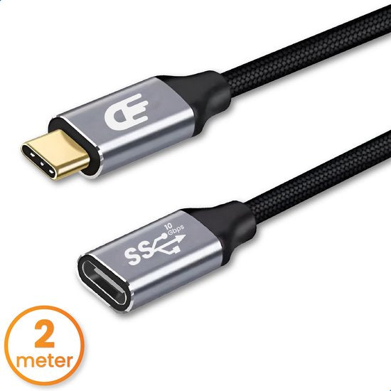 Drivv. USB-C-Verlängerungskabel 3.2 - Stecker auf Buchse - Schnellladung / Schnellladegerät - USB-C-Daten- und Ladekabel - 2 Meter - Geeignet für Samsung, iPhone 15 & mehr - Grau