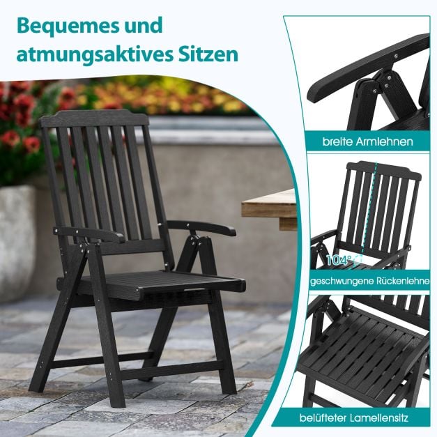 Coast Gartenstuhl Schwarz - Klappbarer Kunststoffstuhl mit hoher Rückenlehne - 55 x 63 x 101 cm