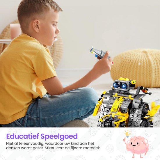 Qualitá® 3 in 1 Roboterbaukasten - Gelb - Roboterspielzeug für Kinder - Interaktiv - MINT & Lernspielzeug - Von 7-9 Jahren - Jungen - Programmierbar & steuerbar