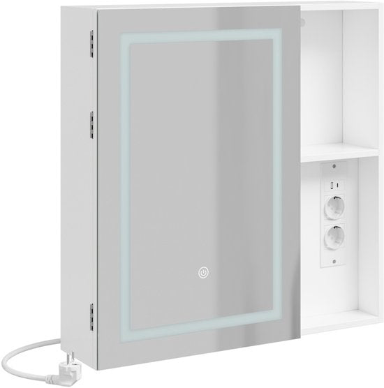 SoBuy Badezimmerspiegelschrank mit LED – 2 Steckdosen & USB – 60 x 15,5 x 60 cm – Weiß