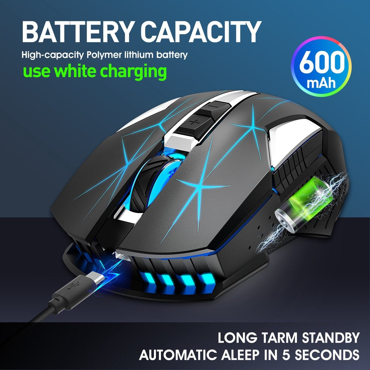HXSJ T300 2.4G Wireless Gaming Mouse - Computermäuse - Ultraleicht - Kompakt für unterwegs - RGB-Beleuchtung - Schwarz