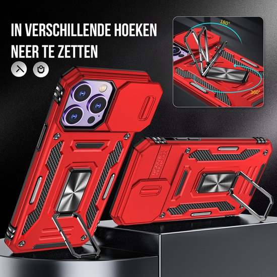 Podec-Hülle für iPhone 11 Pro, rot – Handyhülle – Anti-Shock-Case, Hybrid-Armor-Hülle mit Ständer und Ring sowie Displayschutzfolie