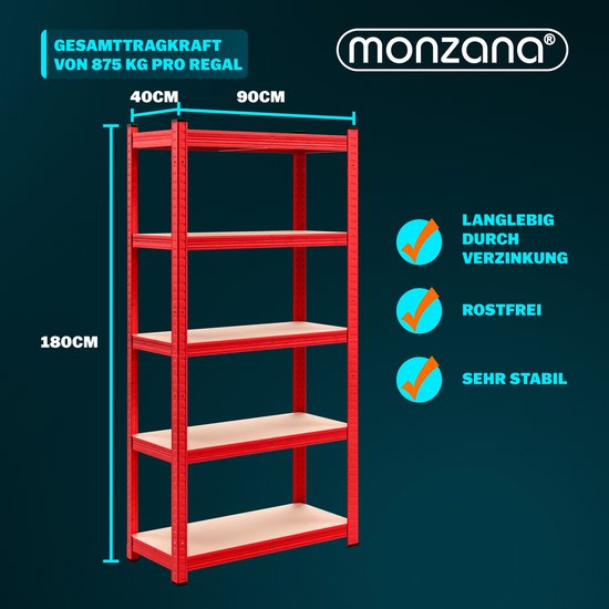 Regalschrank 2er Set - 180x90x40cm Belastbar bis zu 1750kg - Rot