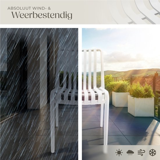 tectake® 2er Set Gartenstühle Alcudia - Creme - Kunststoffstühle - Stapelbar - Stühle für Garten, Terrasse oder Balkon - Wetterfest und UV-beständig - Belastbarkeit 120kg pro Gartenstuhl