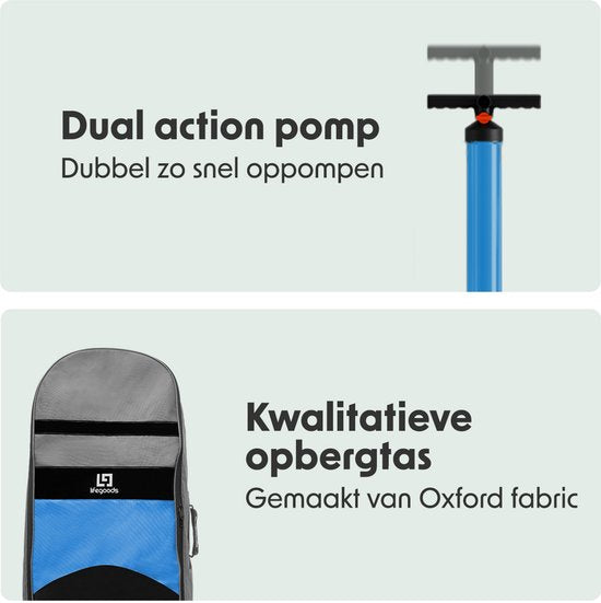 LifeGoods PaddlePro SUP-Board 320 x 81 x 15 cm – Aufblasbar – Komplettset – 150 kg – Weiß/Himmelblau