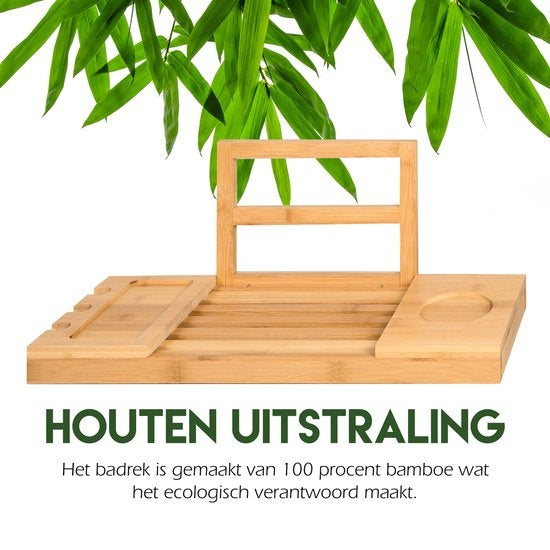Badewannenbrett für die Badewanne - Badewannenständer - Ausziehbar 50-92cm - Tablet-Halter - Bambus