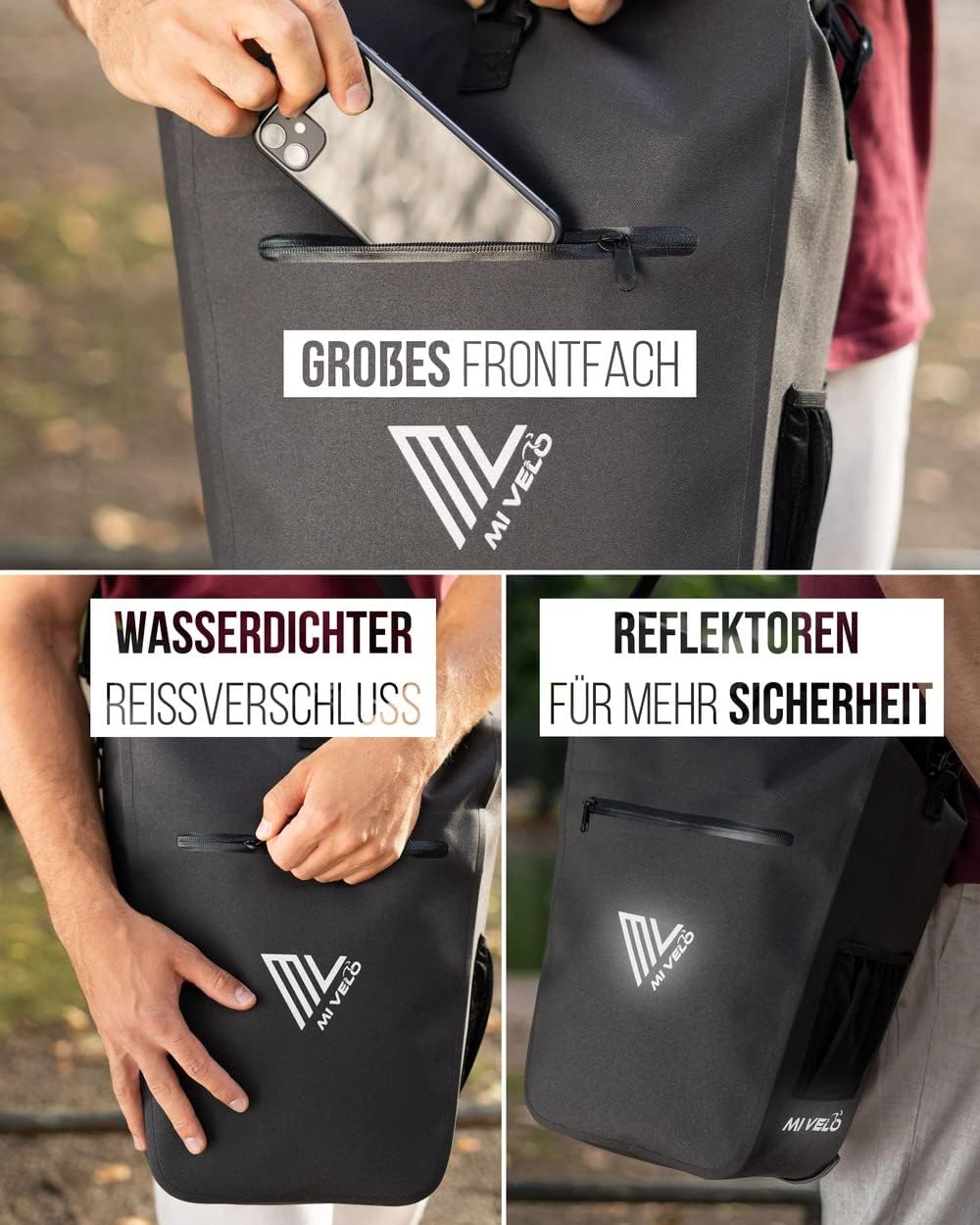MIVELO Packtasche - Wasserdicht - 25L - Mit Laptopfach und Schultergurt - Schwarz
