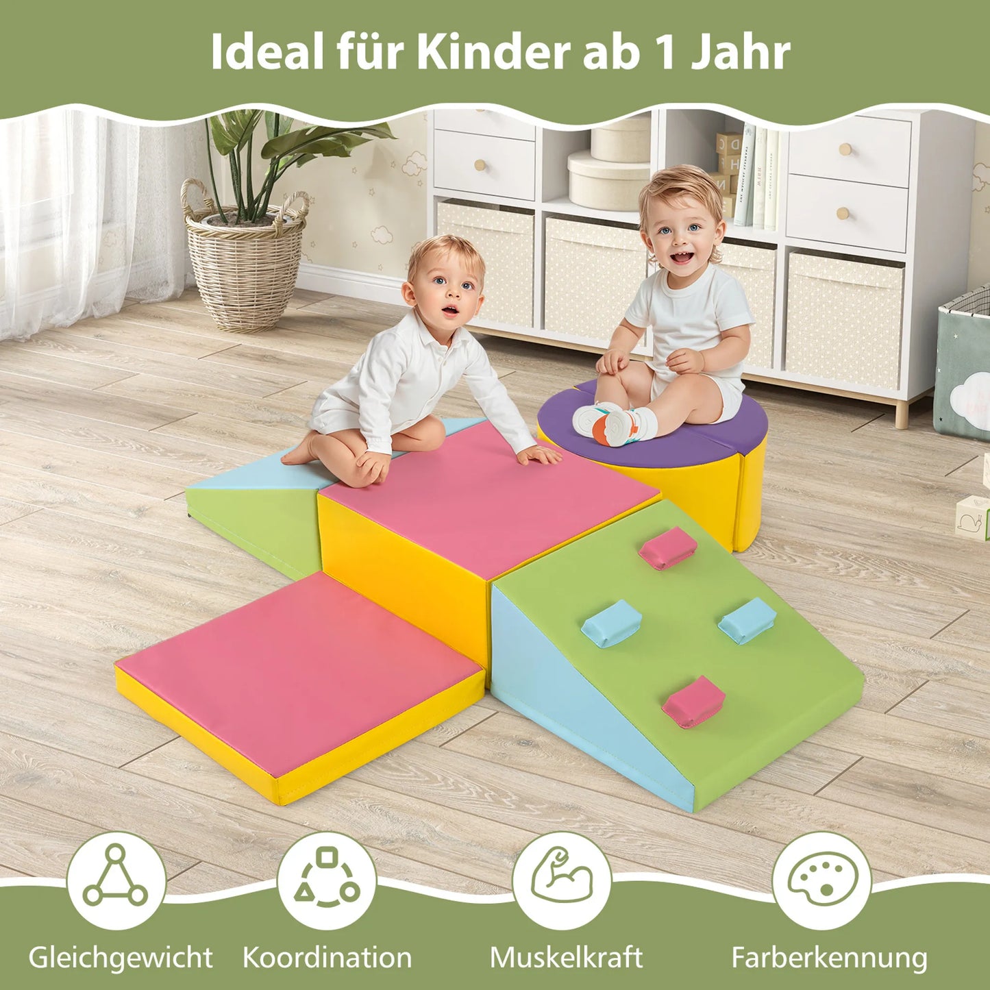 Coast Kletterblöcke aus Schaumstoff, Activity Play Set – Mit Klettverschlüssen und sorgfältigen Nähten sowie leicht zu greifenden Kletterblöcken – Für Spielzimmer und Kindertagesstätten – Buntes Leder und EPE-Schaumstoff