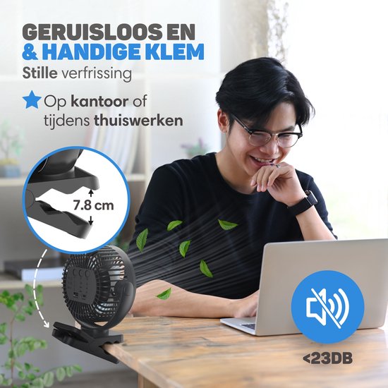 Vulpes Goods® Tech - Mini-USB-Ventilator PRO - Wiederaufladbarer Tischventilator - Leiser Miniventilator mit Fernbedienung - Handventilator - Klein, leise & geräuschlos - 3 Geschwindigkeiten & Beleuchtung - 12000 mAh & Powerbank-Funktion - Premium Schwarz