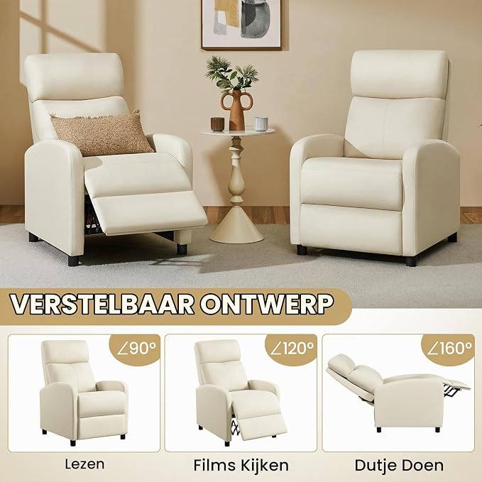 Yaheetech Verstellbarer Relaxsessel mit Fußstütze – Kunstleder – Liegefunktion – Bis zu 120 kg