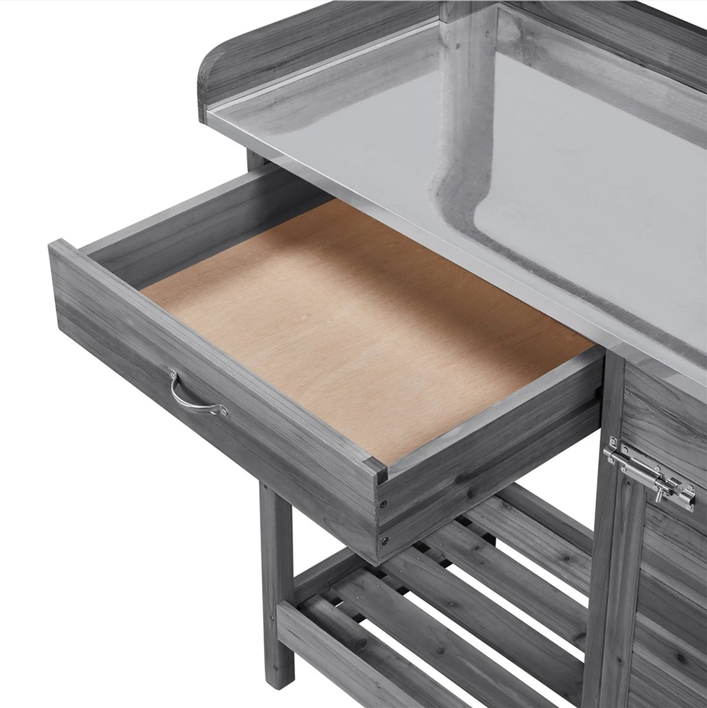 Yaheetech Blumentisch Gartentisch - 101 x 46,5 x 125 cm - Ausgestattet mit verzinkter Metallarbeitsplatte und 3 Seitenhaken und abnehmbaren Seitenwänden - Für Garten und Balkon - Graue Fichte und Metall