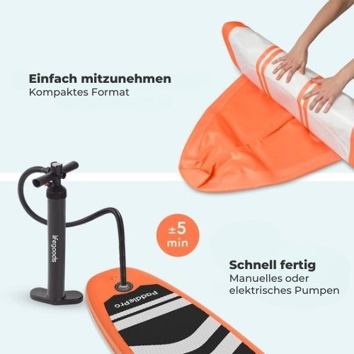 LifeGoods - SUP Board - mit Sitz - Aufblasbares Paddle Board - Komplettset - Max. 135KG - 320x81cm - Orange