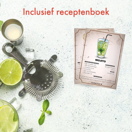 KitchenBrothers Cocktail Set - 25 Stück - Deluxe Set - Cocktail Shaker (750ml) - Dunkelbraun/Bambus - Mit Rezeptheft - Geschenkverpackung