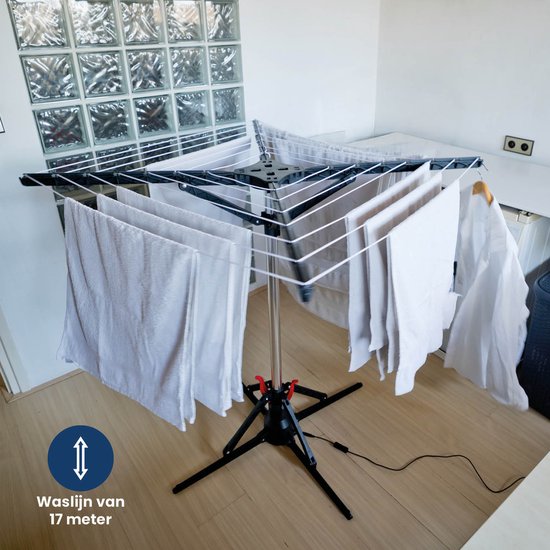 Nexxt Elektrischer Wäschespinner – 17M – Energiesparend (10 W) – Zusammenklappbar – Automatische Drehfunktion
