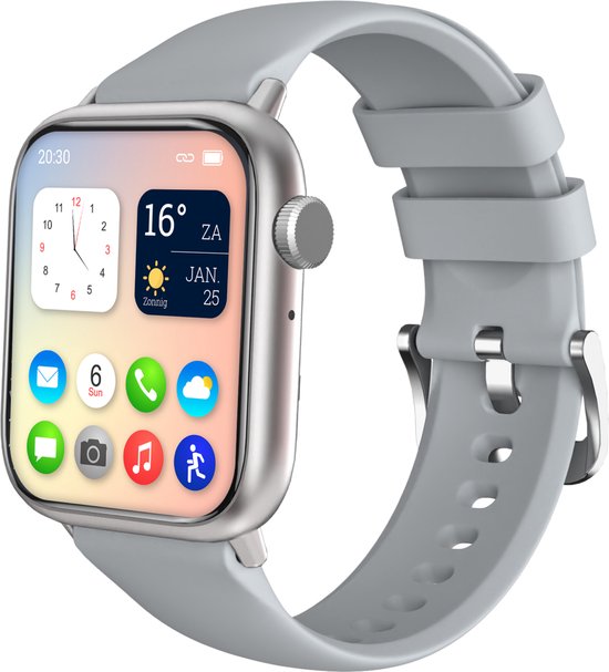 Nuvance - Smartwatch für Männer und Frauen mit Bluetooth - 45mm - Geeignet für alle Smartphones - Schrittzähler und Pulsmesser - Wasserdicht - Grau