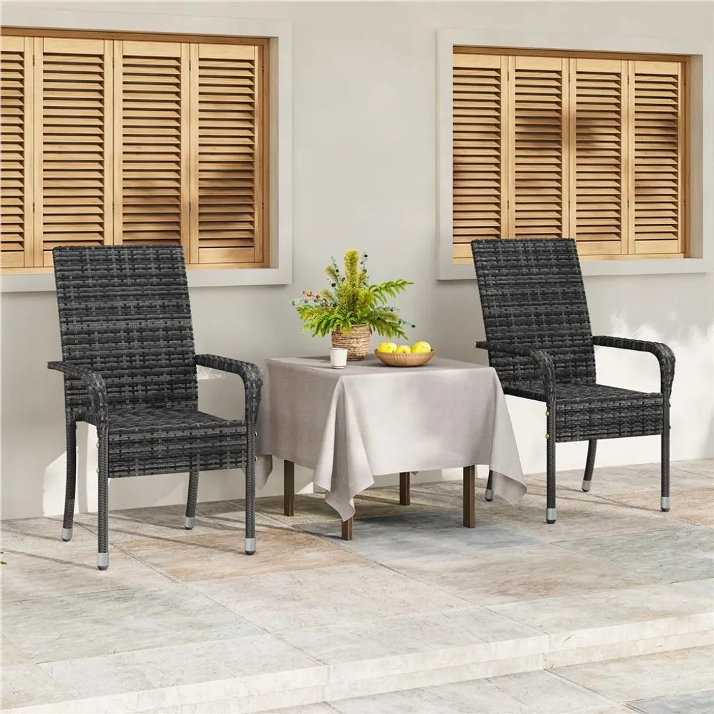 Yaheetech Gartenstühle – 2er-Set – PE-Rattan – stapelbar – mit Armlehnen – grau
