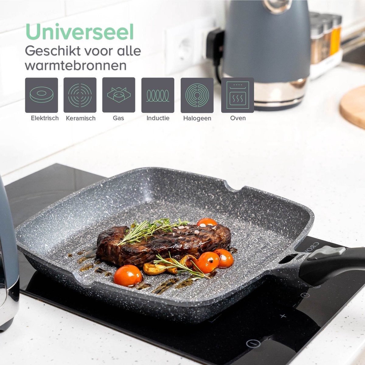 Coninx Grillpfanne 28CM - Steakpfanne - Abnehmbarer Griff - PFAS-frei - Grau