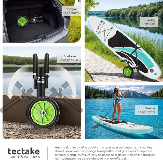 tectake® Faltbarer Transportwagen für Surfboard - Platz für 1 Board - Trolley für aufblasbares SUP Board - Trolley für aufblasbares Kanu oder Kajak - Buggy für Stand-up Paddle oder Surfboard