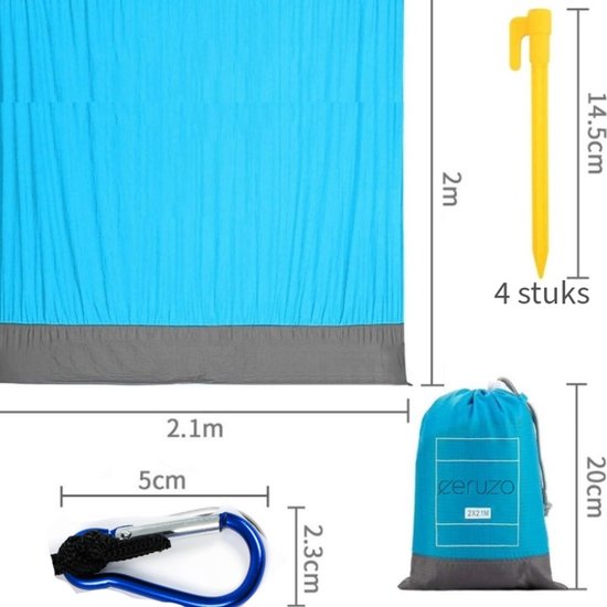 Strandmatte – Picknickdecke 210 x 200 cm – Wasserabweisend – Leicht – Blau/Grau