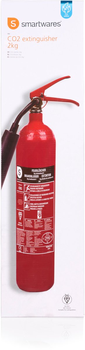 Smartwares FEX-15621 - CO2 Feuerlöscher 2kg - Inkl. Halterung - Brandklasse B - BSI zertifiziert