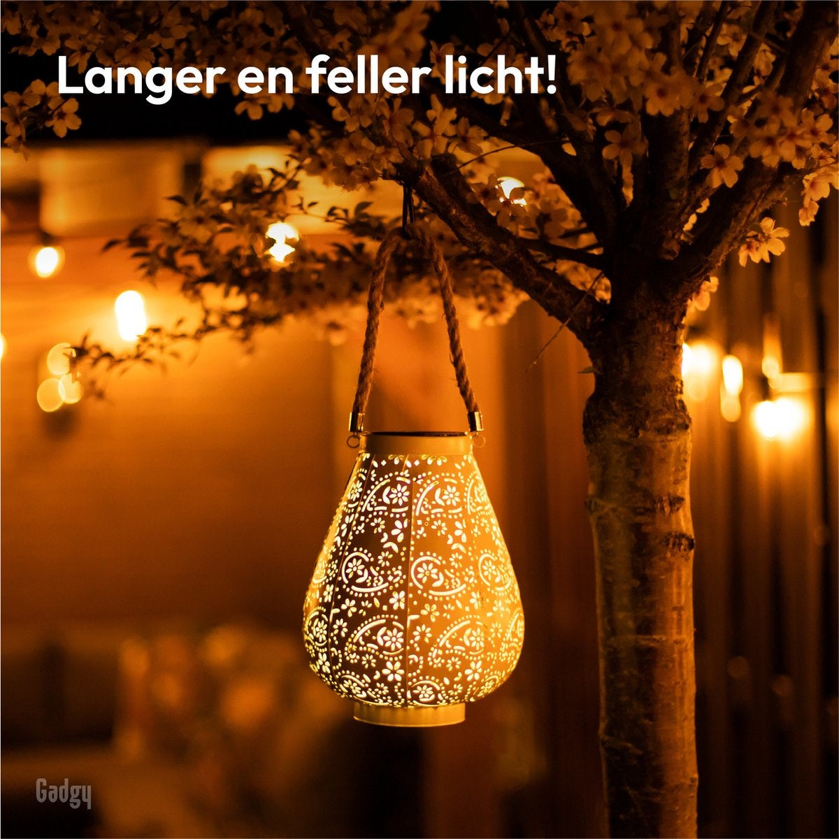 Gadgy Solar Laterne Matt Weiß - 2er Set - Solar Gartenleuchte - Led Außenleuchte mit Tag/Nacht Sensor - Tischlampe - Hängelampe - Gartenlaterne - Metall - 23 x Ã˜ 17,5 cm