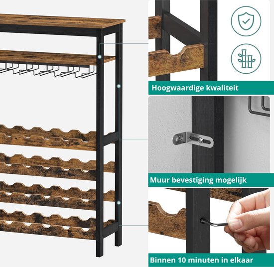 Niceey - Weinregal - Barschrank - Für 24 Flaschen und 15 Gläser - Flaschenregal - Holz/Metall
