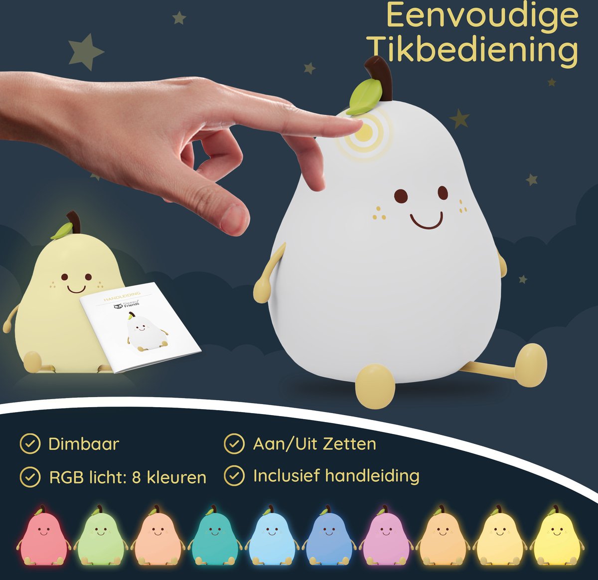 Sleepy Friends Kinder-Nachtlicht Bär - 8 Farben - USB aufladbar - dimmbar - 95x97x100mm