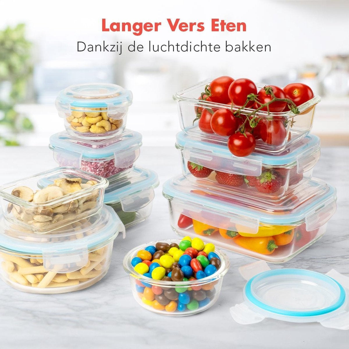KitchenBrothers Mahlzeit Vorbereitung Tabletts - Frische Tray Set - luftdicht - BPA frei - Glas - 9 Stück