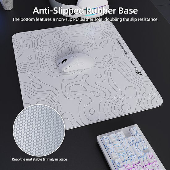 ATTACK SHARK CM05 Gaming-Mauspad aus gehärtetem Glas – Glas-Mauspad – extrem glatte Oberfläche – 9H-Gehärtetes Glas – 45 × 40 cm – eSport-Gaming-Mauspad – weiße Konturlinie