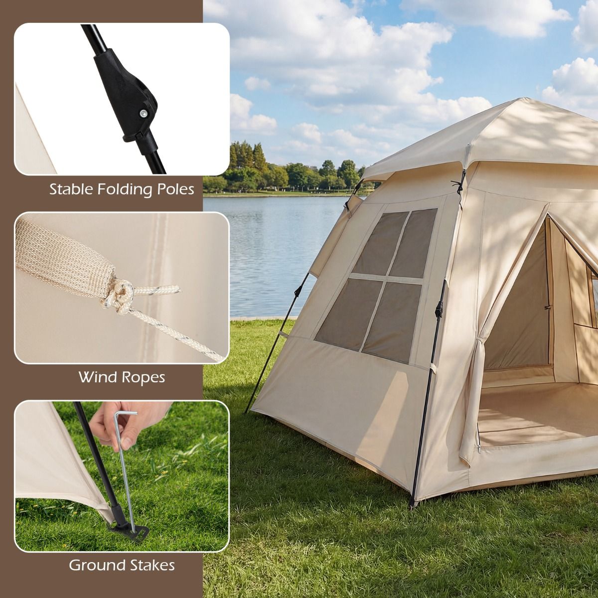 Coast Pop-up-Familienzelt – schnell aufgebaut – 4 Personen – beige