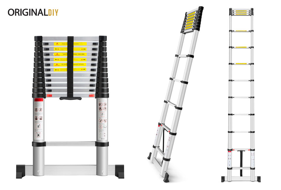 Original DIY Teleskopleiter Aluminium 2,60 m, 9 Stufen, ultrakompakt, grau