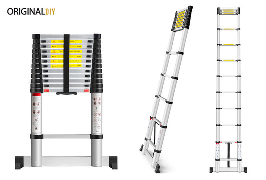 Original DIY Teleskopleiter Aluminium 2,60 m, 9 Stufen, ultrakompakt, grau