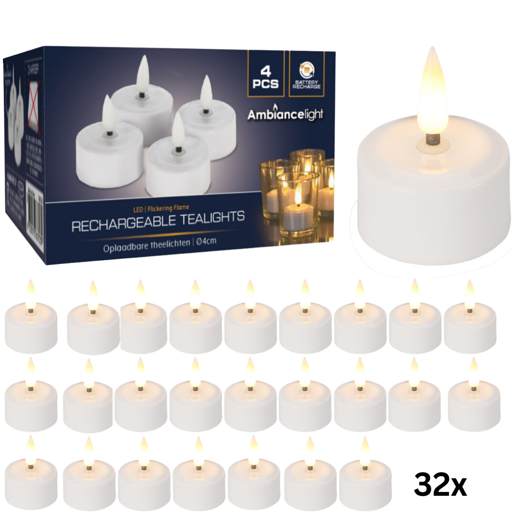 Teelichter LED Box 32 Stück Wiederaufladbar - Ø4cm - Ladegerät nicht im Lieferumfang enthalten