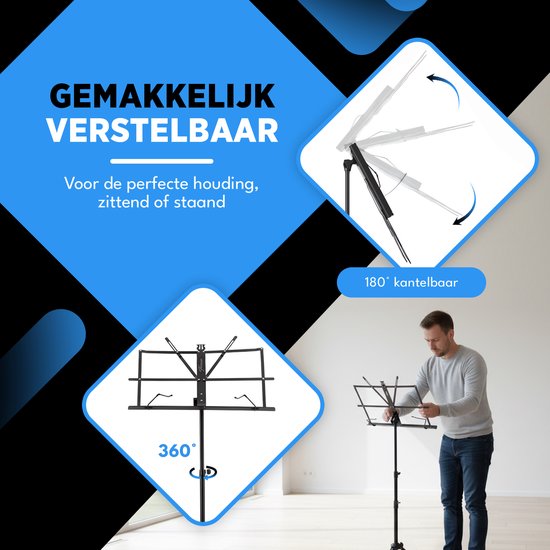 Finesse Notenständer für Noten - faltbar - mit Tragetasche - Unterrichtsständer für Tablet - Schwarz