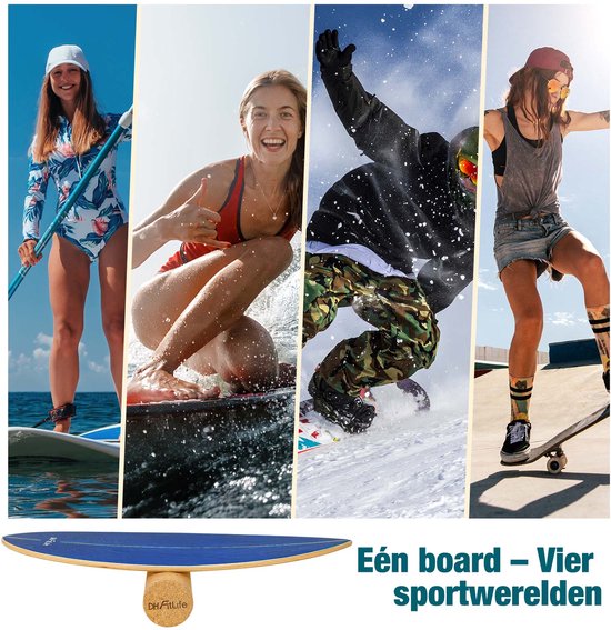 DH FitLife Wooden Balance Board mit Wippe - Balance Board für Kinder & Erwachsene - Indoor Fitness & Core Training, Blau