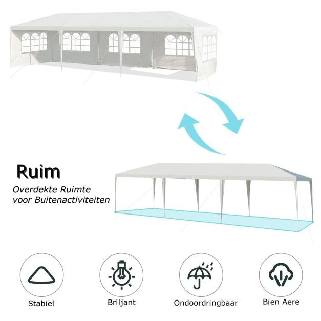 Coast 3 x 9 M Pavillon Zelt Garten Pavillon Gartenzelt mit 5 abnehmbaren Seitenwänden weiß