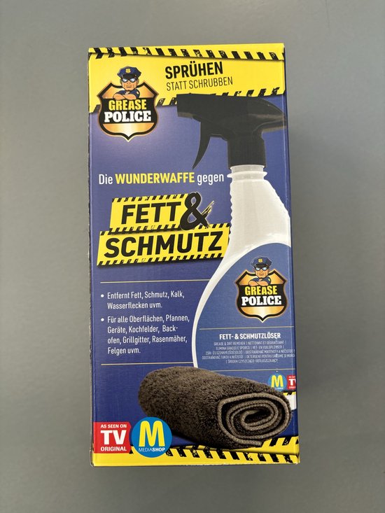 Grease Police inkl. Mikrofasertuch | Leistungsstarker Reiniger gegen Fett und Schmutz | Allzweckreiniger und Entfetter für Küche, Bad und Garten