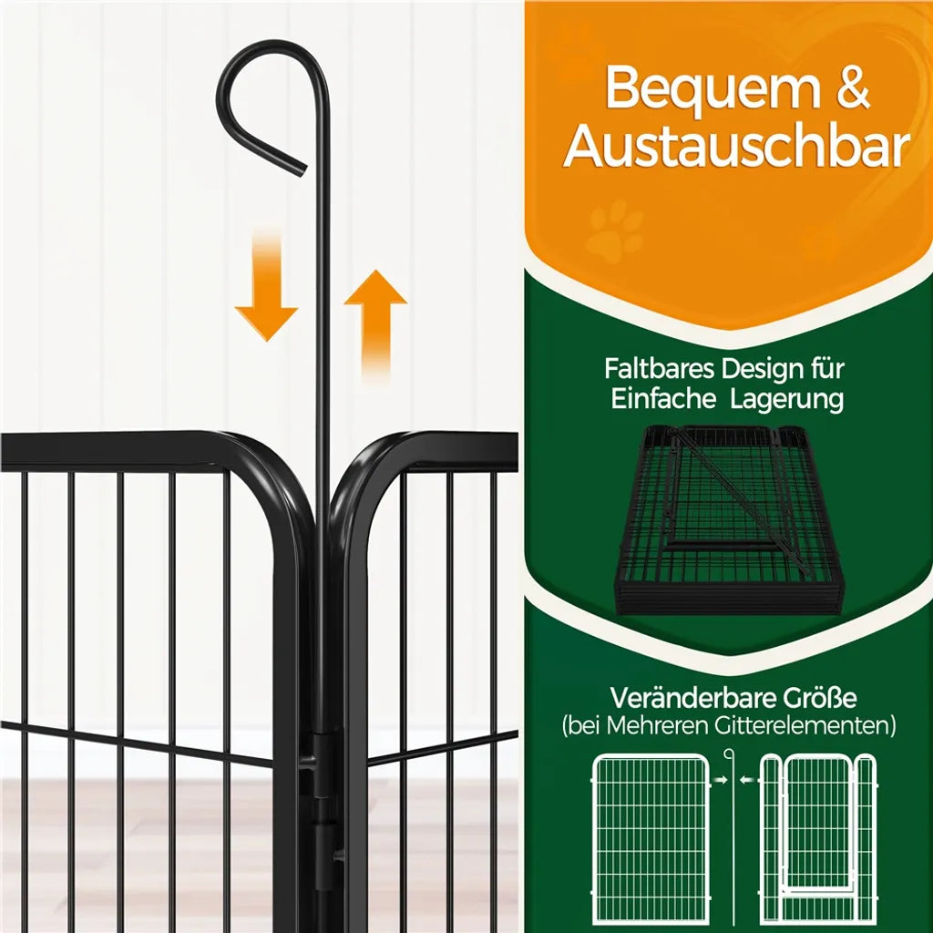 Yaheetech Welpenauslauf 8 Elemente 100 x 68 cm – Schwarz – Zusammenklappbarer Hundeauslauf mit Tür für Welpen und kleine Haustiere