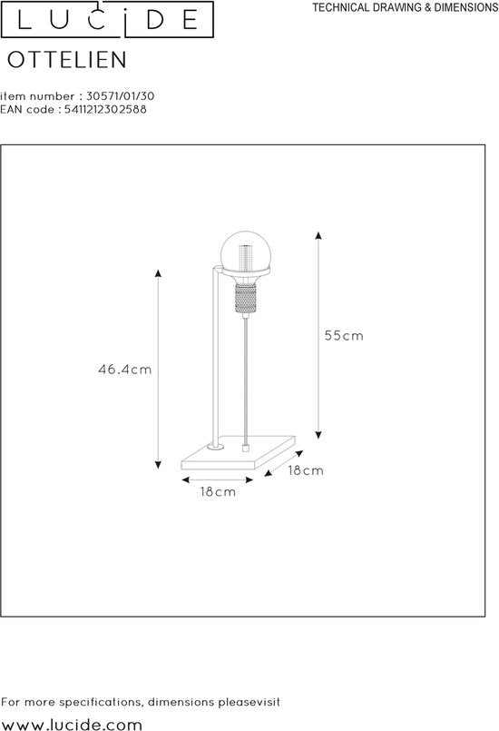 Lucide OTTELIEN – Tischlampe – 1xE27 – Schwarz