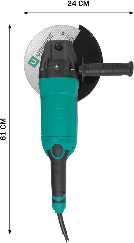 VONROC - Winkelschleifer - 2350W - Ø230mm - 5800 U/min - inkl. Seitengriff für Links- und Rechtshänder - 3 Meter Gummikabel - exkl. Schleifscheibe