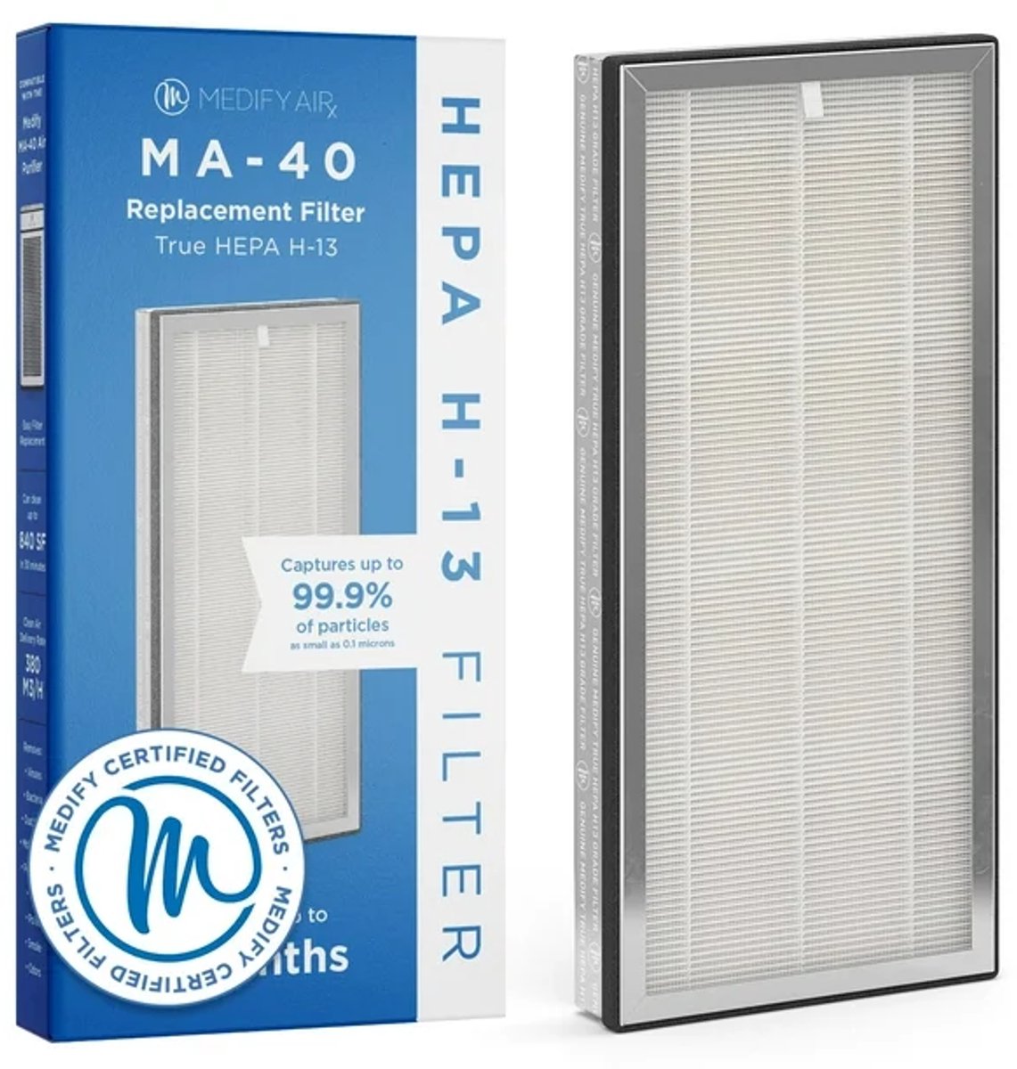 Medify Air MA-40 Ersatzfilter - HEPA H13 + Aktivkohle - 1 Stück - 27,9 x 33 x 3,8 cm - Weiß