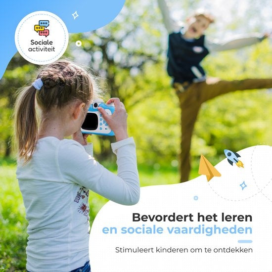 AyeKids Sofortbildkamera für Kinder - Mini-Thermodrucker - Fotodrucker - Inklusive 3 Rollen & 12 Farbmarker - Blau