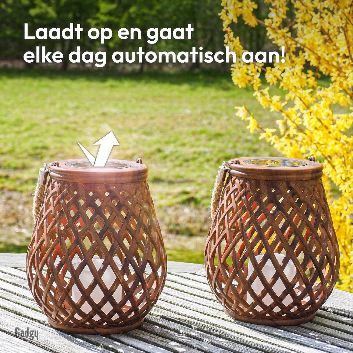 Gadgy Solar Laternen - 2er Set Garten- und Tischleuchten - Mit Tag/Nacht-Sensor - Braun