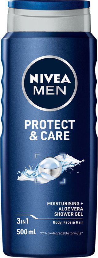 NIVEA MEN Protect & Care Duschgel - 3-in-1 Duschgel mit Aloe Vera - Shampoo - 500ml