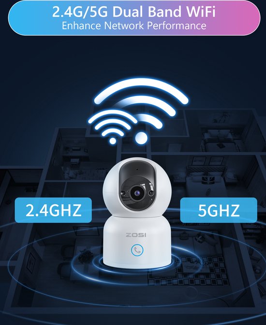 Fuegobird ZOSI C518 Indoor IP Kamera - 3MP - Gegensprechfunktion - Sicherheitskamera - Haustierkamera - Babykamera - Kompatibel mit 2.4G/5G WIFI - Funktioniert mit App - Weiß