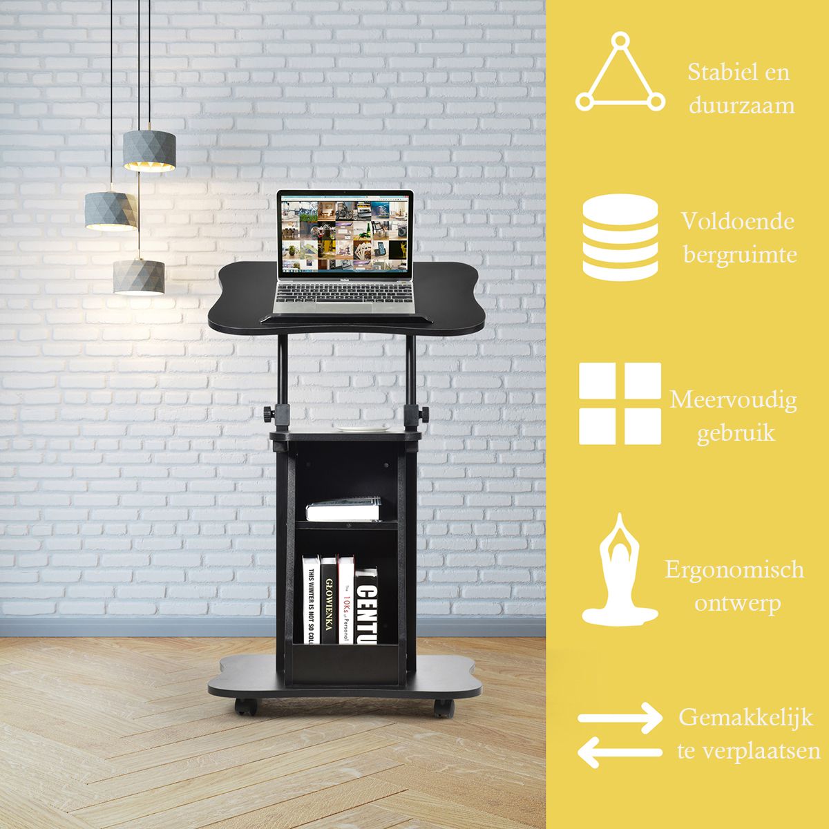 Coast Laptop-Trolley – höhenverstellbar – neigbare Arbeitsfläche – mit Stauraum – schwarz
